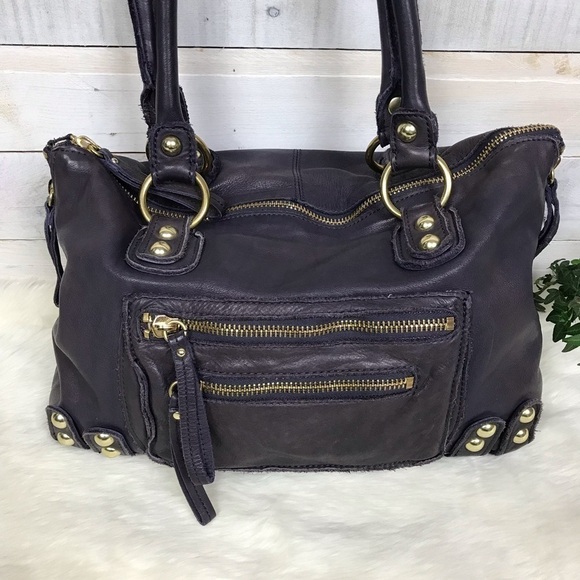 Linea Pelle Dylan Purple Leather Shoulder Bag Tote Purse - Picture 2 of 8